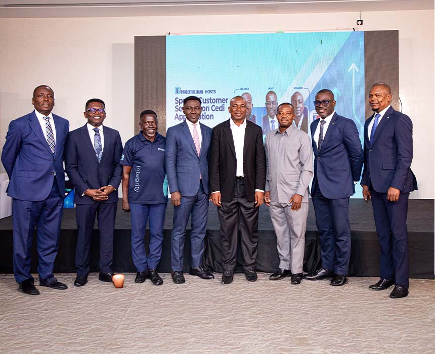 Mr. Bernard Gyebi and other senior executives of Prudential Bank with Professor Godfred A. Bopkin and Mr. Seth Twum-Akwaboah